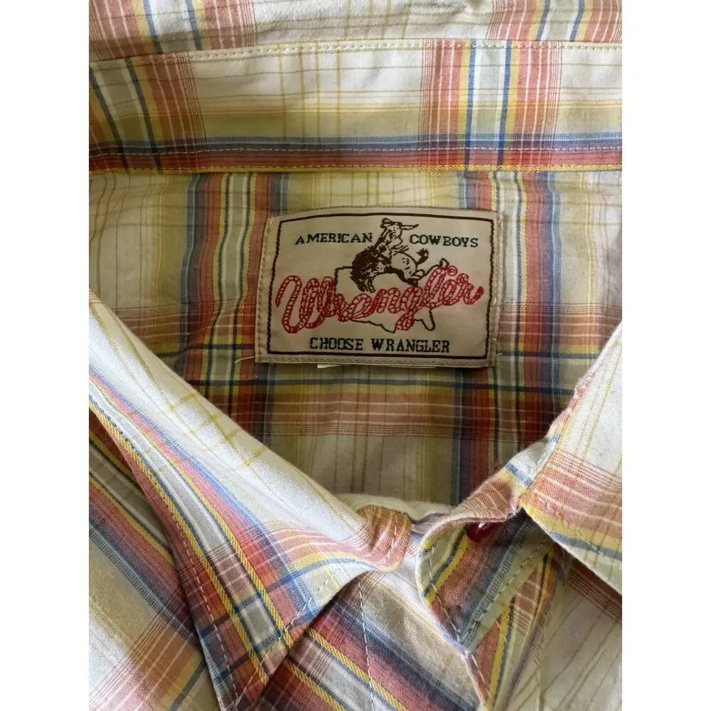 Wrangler American Cowboy‎ Pearl Snap Shirt Mens 3XL Yellow Plaid Western